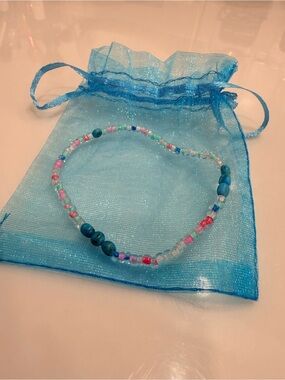 Multicolor Glass Bead Necklace with Turquoise Stones